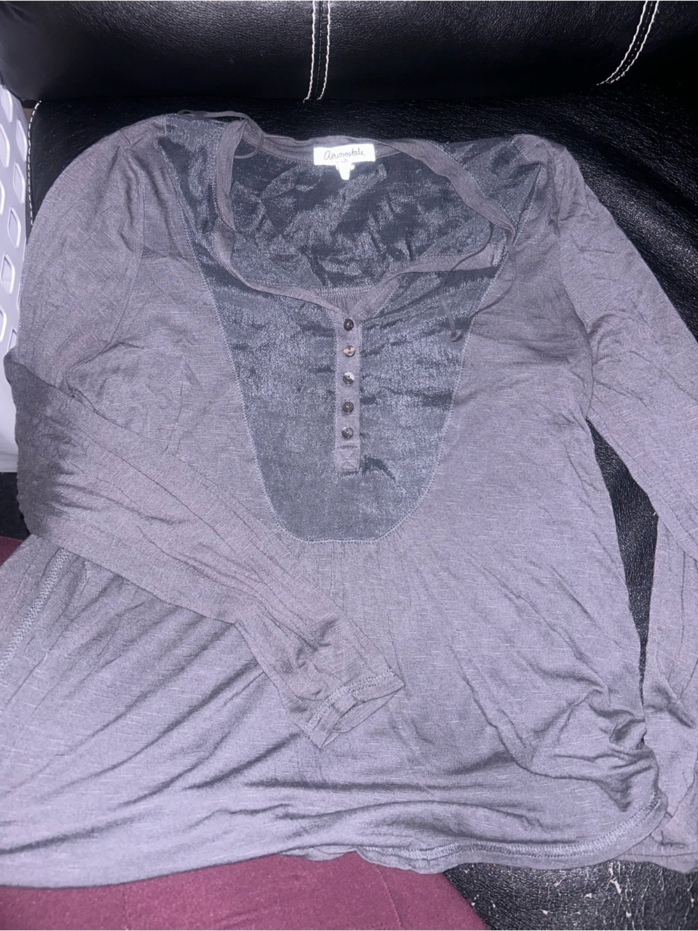 Aeropostale Women's Long Sleeve Top - Charcoal Gray